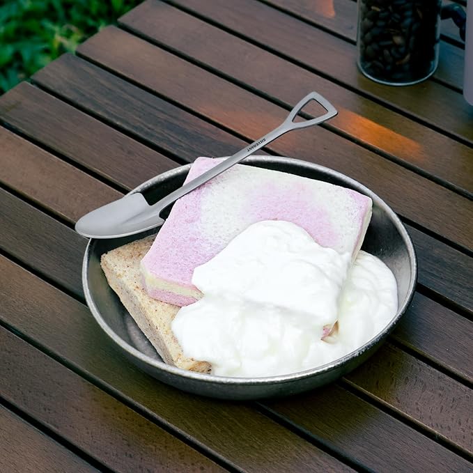Shovel Spoon Titanium Reuseable Dessert Spoon for Tea Coffee Pudding Yogurt (Shovel Spoon-Triangle)