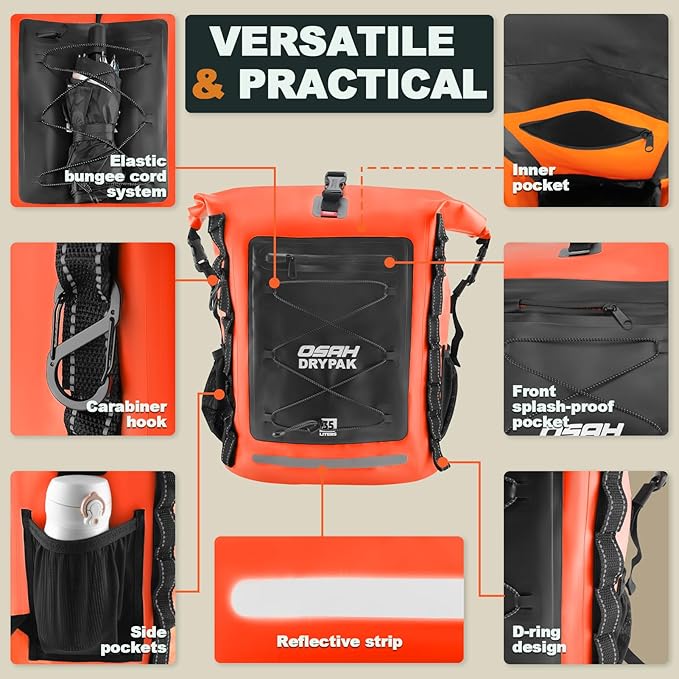 Waterproof Backpack Dry Bag 35L/55L/85L– Heavy Duty Roll-Top Hiking Backpack Sack Keeps Gear Dry for Travel, Kayaking, Boating, Camping, Rafting and Fishing