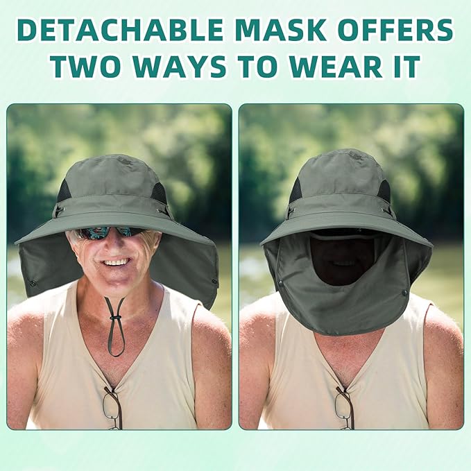 Cuffbow 3 Pcs Sun Hat for Men Women with Neck Flap Breathable Wide Brim Bucket Hat UV Protection UPF 50+ Fishing Hiking