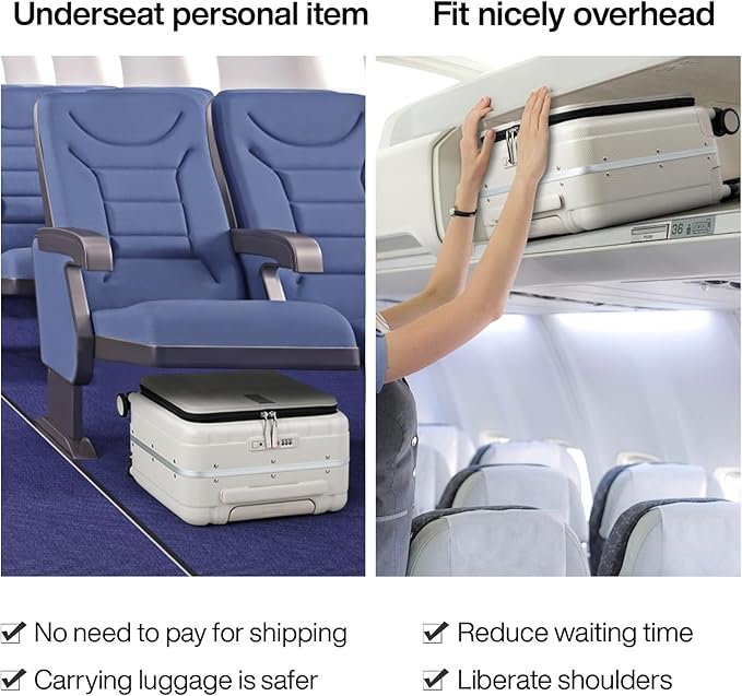 Hanke 16 Inch Underseat Carry On Luggage with Wheels,Small Hard Shell Suitcases for Weekender,Top Opening Lightweight Travel Luggage Suitcase for Womem Men,Ivory White.