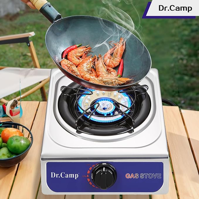 12000 BTU Single Auto Ignition Camping Garden Outdoor Camp Garden Hiking Fishing Propane Stove Cooker Griddle, Include CSA listed regulator and gas hose