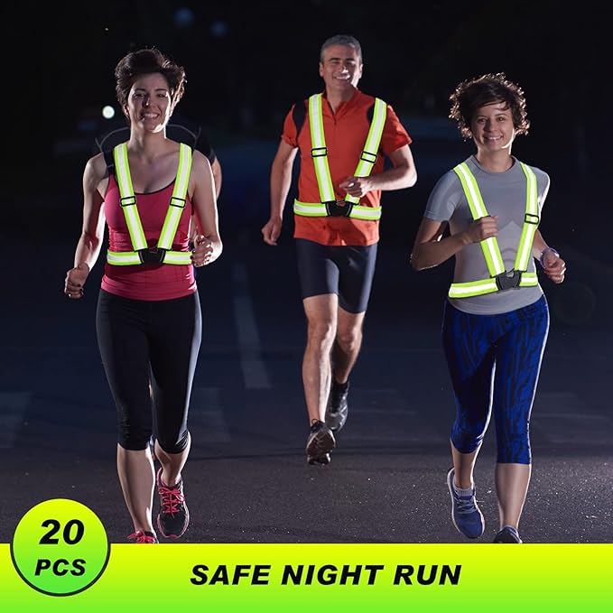 Hercicy 20 Pcs Reflective Vest High Visibility Safety Vests, Adjustable Bright Neon Lightweight Strap Gear (Yellow)