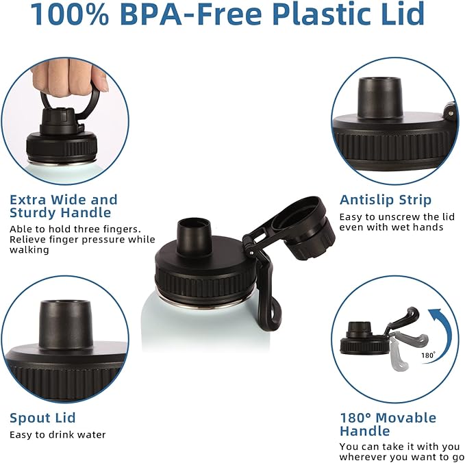 Volhoply Insulated Water Bottles Bulk 4 Pack, 40 oz Stainless Steel Sports Bottle with Paracord Handle & Spout, Metal Double Wall Travel Cups with Wide Mouth,Reusable Large Water jug(Fog,4 Set)