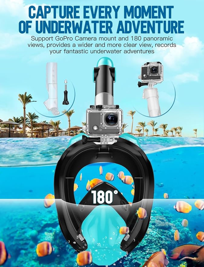 Zenoplige Full Face Snorkel Mask Adults,Dry-Top Snorkeling Gear with Camera Mount,Foldable 180-Degree Panoramic Scuba Mask for Snorkeling Diving Swimming Travel,Snorkel Mask Anti-Fog & Anti-Leak
