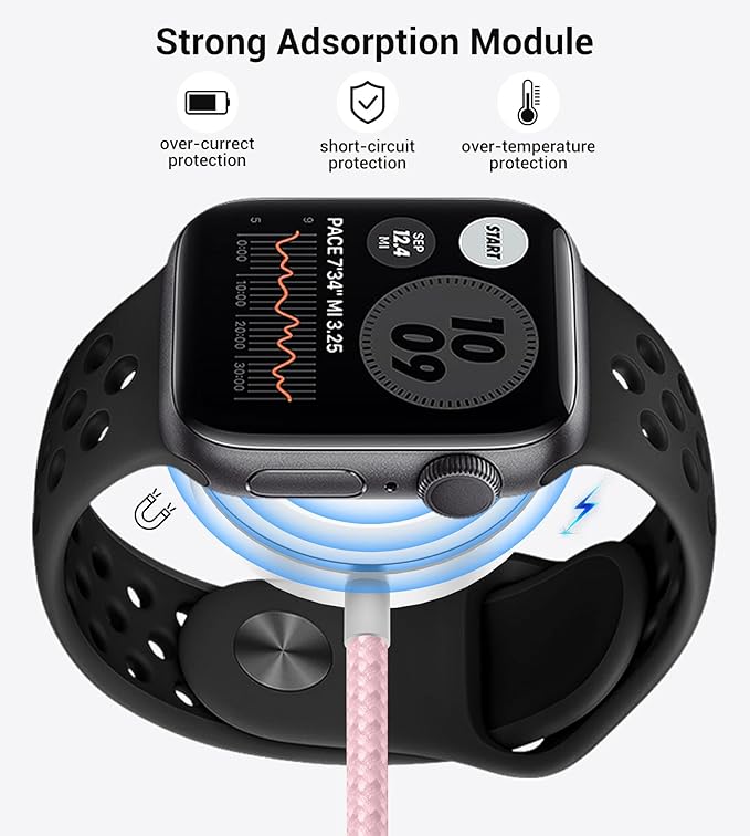 Temdan for Travel Vacation Essentials,3 in 2 USB C Cable for Apple Watch Charger/iPhone 17 Charger/Lightning,Multi Charging Cable Cord,Camping Essentials,Designed for iWatch & iPhone 16-12-4FT Pink