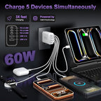 USB C Fast Wall Charger Block, 3Pack 60W USBC Charging Cubes, 5-Port PD+QC Power Adapter Multiport Brick Type C Box Plug for Phone 17/16/15/14/13/12/11/Pro Max/Plus, Pad Mini/Pro/S25/S24-White