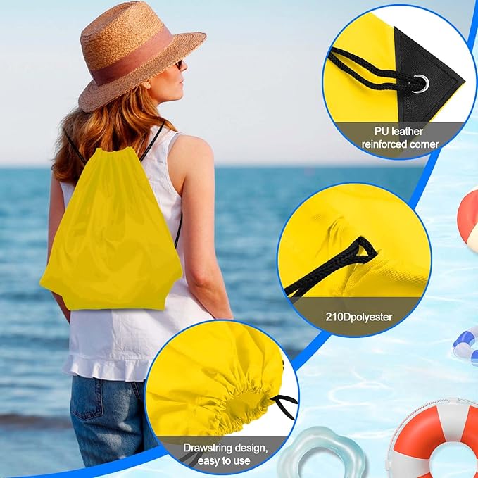 PLULON 2Pcs Drawstring Bags Bulk Drawstring Backpack Green Yellow String Backpack Cinch Sack Sport Gym Backpack Bags for Yoga Traveling Outdoor Sports