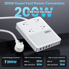 12-in-1 Charging Station USB C Power Strip with 5ft Cord,200W GaN IV USB C Charger Block,4 AC Outlets,8 USB for MacBook,iPhone 16/15/14,Fast Charging Desktop Charger for Office (A-White)