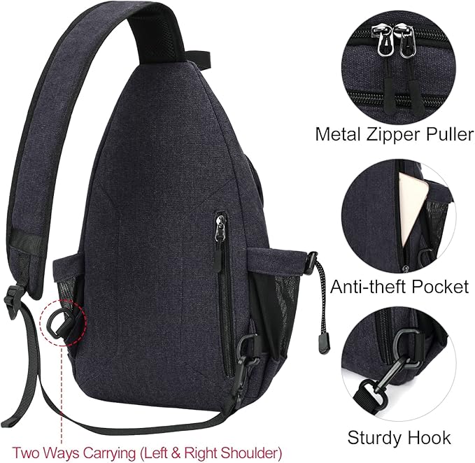 MOSISO Sling Backpack,Canvas Crossbody Hiking Daypack Bag with Anti-theft Pocket, Space Gray