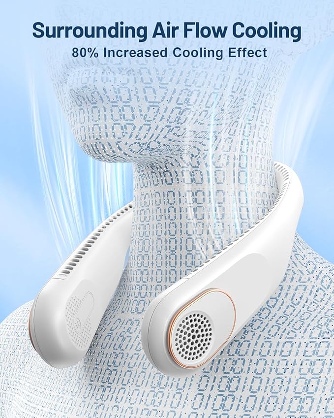 SWEETFULL Portable Neck Fan 360° Cooling Bladeless Personal Fan | No Hair Twisting - 4000mAh USB Rechargeable Wearable Fan for Travel, Birthday Gifts for Men, Women, Mom, and Dad