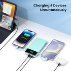 Portable Charger for iPhone with Built-in Cables and Wall Plug,Upgraded 13800mAh Fast Charging USB C Power Bank,4 Outputs Travel Essential Battery Pack for iPhone 17/16/15/14/13,Galaxy,Android-Green
