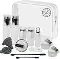 14 Pcs Travel Skincare Containers Set-TSA Approved Toiletry Bag & Glass Travel Bottles for Toiletries Pump, Spray & Dropper Bottles Travel Size Containers for Foundation, Serum Moisturizer Oil & Cream