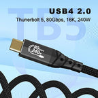 ZIKNYDO 80Gbps for Thunderbolt 5 Cable 3.3FT/1m, USB 4 2.0 Cable 120Gbps Bandwidth for 16K/Dual 8K Displays, PD3.1 240W Charging, for Thunderbolt 4, SSD, MacBook M4 Pro/Max, eGPU, Mac mini M4 Pro