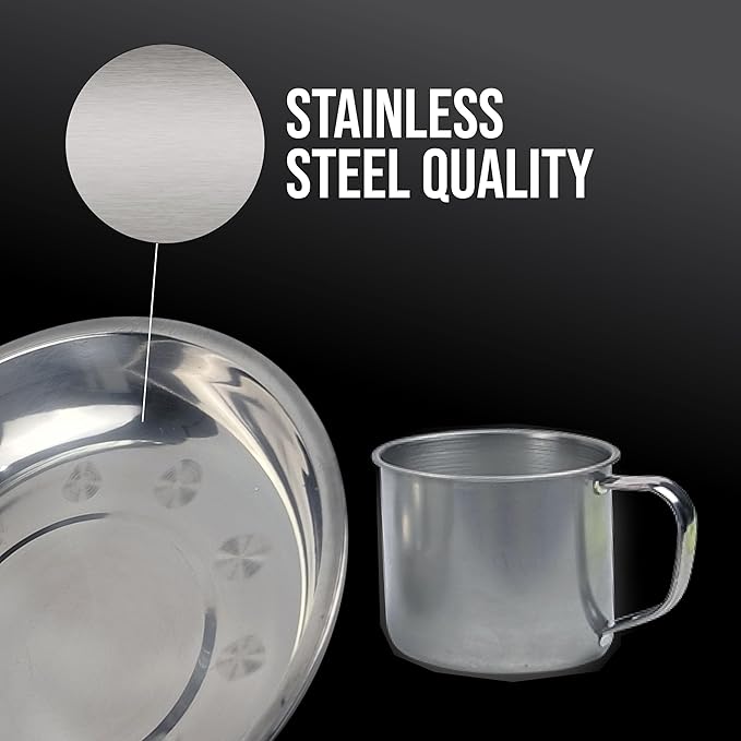 Stainless Steel Camping Mess Kit - Person's Complete Picnic & Camp Dish Set, Includes Plate, Bowl, Cup & Utensils