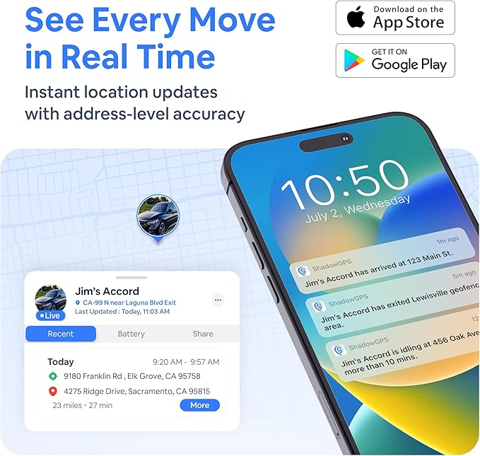 Hidden GPS Tracker for Vehicles - $9/mo with 5 sec Updates - Real Time Car Tracker - Trip History, Driving Alerts, GeoFence for Fleets & Family, Rechargeable Battery (Tracker & Magnet Case)