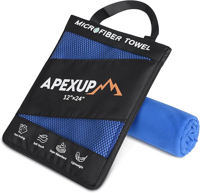APEXUP Microfiber Travel Towel, Ultra Absorbent Quick Dry Towels, Lightweight Gym Sports Camping Towel for Workout, Yoga, Beach, Shower, Swimming (24"×12", Dark Blue)