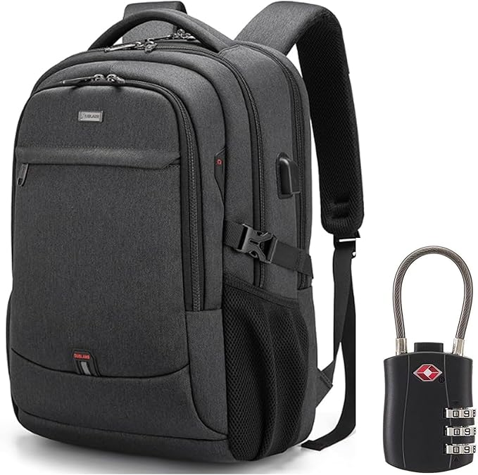 DUSLANG 17 Inch Laptop Backpack for Travel Water Resistant College Backpack for Men/Women Laptop Bag with USB Charging Port and TSA lock, Dark Black