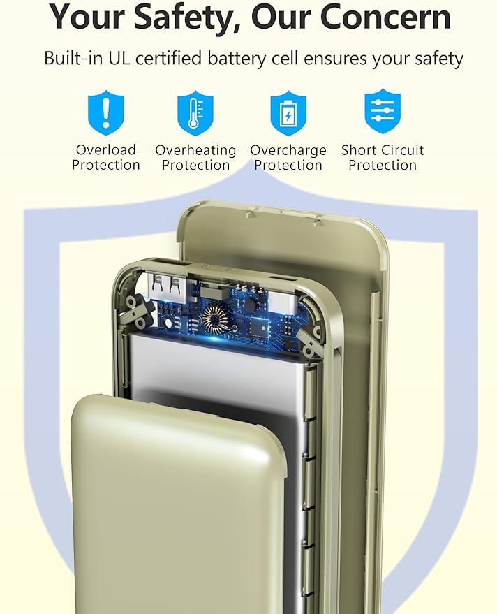 Portable Charger Power Bank with Built-in Cable & AC Plug, 10000mAh Fast USB-C Charger, Slim Mini Battery for iPhone 16/15/14/13/Pro/Max & All USB-C Devices