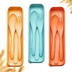 Reusable Travel Utensils Set with Case, 3 Sets Wheat Straw Portable Knife Fork Spoons Cutlery, Eco-Friendly BPA Free Plastic Tableware for Kids Adults Travel Picnic Camping Utensils