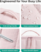 BAGSMART Travel Makeup Bag for Women, Portable Water-resistant Cosmetic Case, Puffy Padded Make Up Organizer Pouch, Open Flat Toiletry Bag for Toiletries, Brushes, Pink