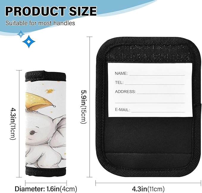 Qilmy Cute Baby Elephant Luggage Handle Wrap 2Pack Luggage Identifiers Tag Comfort Handle Grips Cover for Stroller Suitcase Bag Airplane Travel Accessories2123