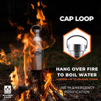 Tactiko Survival Stainless Steel Wide Mouth Water Bottle, Single Wall Boil-Safe, Leakproof, BPA-Free with Carry Sleeve and Strap for Camping, Hiking, Outdoor Prep (Black, 25 oz / 750 ml)