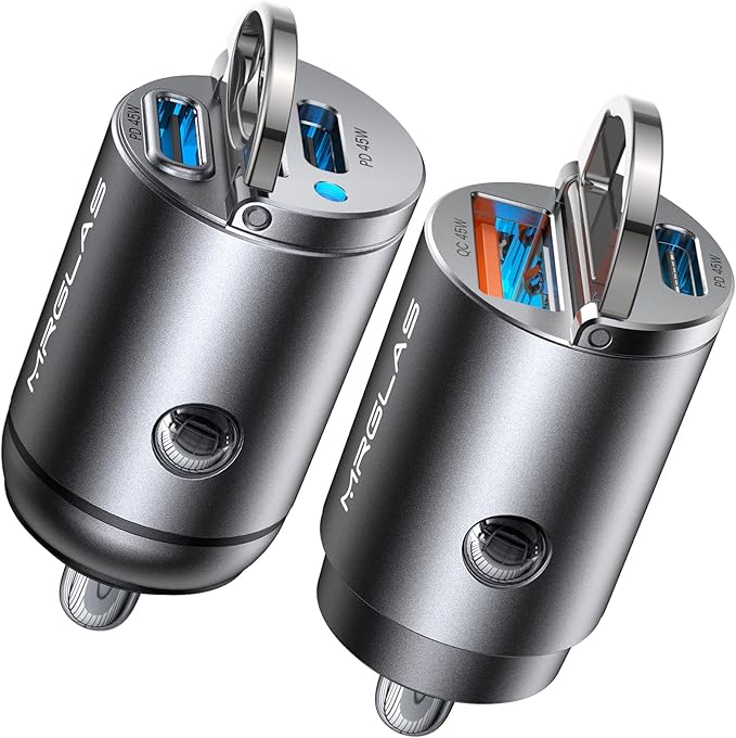 MRGLAS 2-Pack 90W USB C Car Charger, Super Mini Metal USB C Car Charger Fast Charging Adapter [PD+QC]&[Dual PD],Cigarette Lighter Compatible with iPhone 17 16 15 Pro Max iPad Air Samsung S25 Ultra