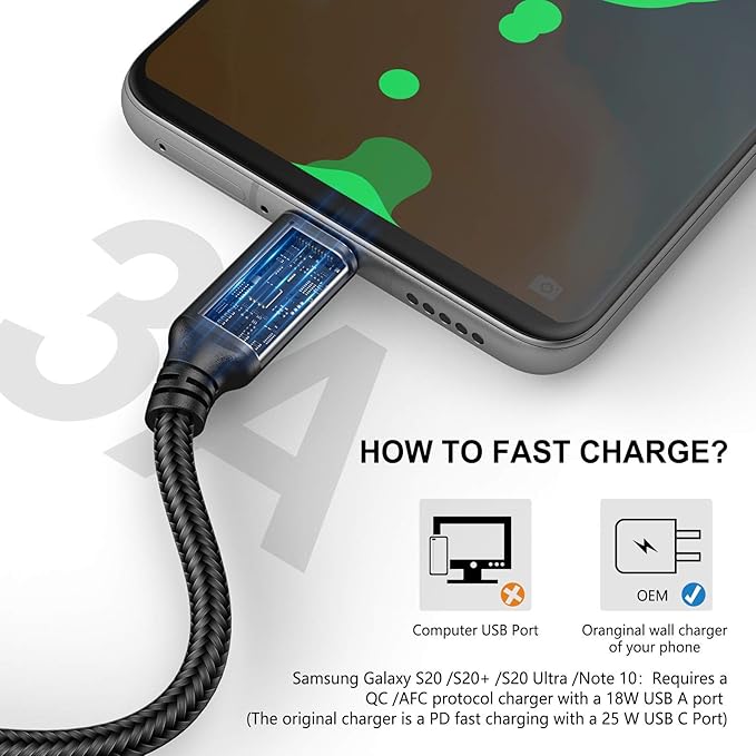USB Type-C to A Cable 5pack 6ft Braided Fast Charging 3A Quick Charger Cord, 6 Foot Compatible iPhone 17/17 Pro/16e/16/15 Pro Max,Samsung Galaxy S10 S9 S8 Plus, Note 10 9 8, LG V50 V40 G8 G7(Black)