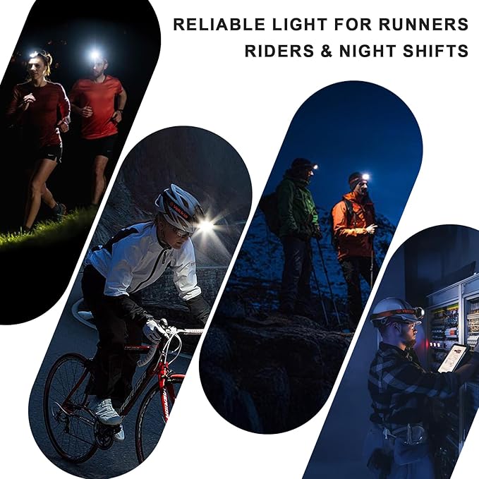 Vekkia LED Headlamp Rechargeable - 5 Lighting Modes,White & Red LEDs Head Lamp, Camping Accessories Gear. IPX4 Waterproof Headlight for Running,Cycling,Fishing,Hiking,Repairing. Type-C Included