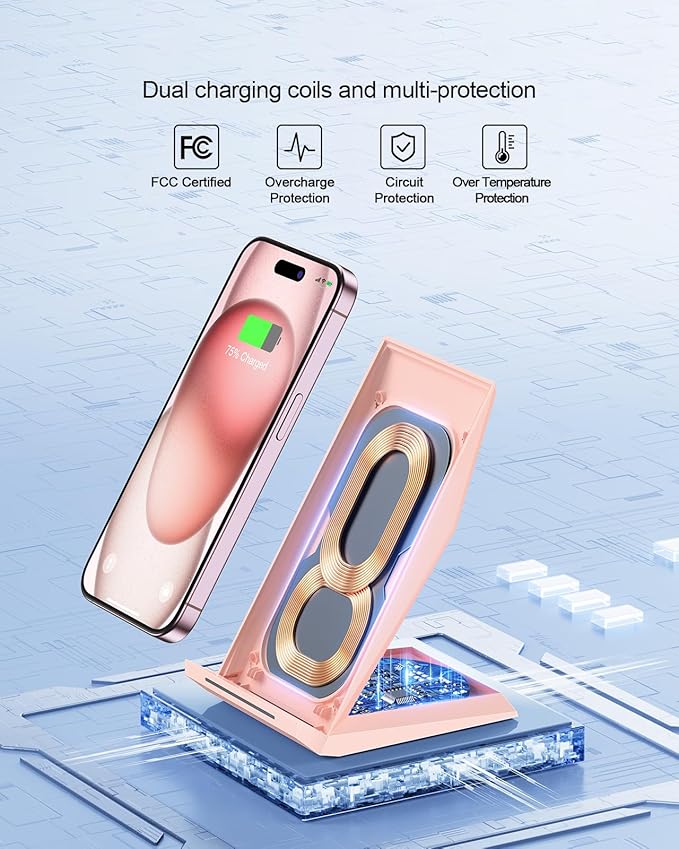 NANAMI Wireless Charger - Qi Certified Wireless Charging Stand Compatible iPhone 17/17 Air/16/15/14/13/12/11 Pro, 10W for Samsung Galaxy S25/S24/S23/S22/S21/S20/Note 20 Ultra and Qi-Enabled Phone