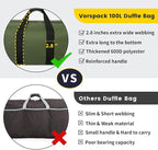 Vorspack Extra Large Duffle Bag for Travel - 150L Duffel Bag for Men Gear Bag for Storage Foldable Weekender Bag for Overnight Camping - Green