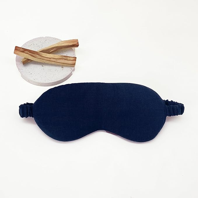 Sleep Mask Pure Linen Eye Mask, with Elastic Band,Comfort Sleeping Shade for Nighttime Sleeping, Traveling & Napping,Side Sleeper Eye Cover Cooling with Travel Bag Gift Package(Navy)