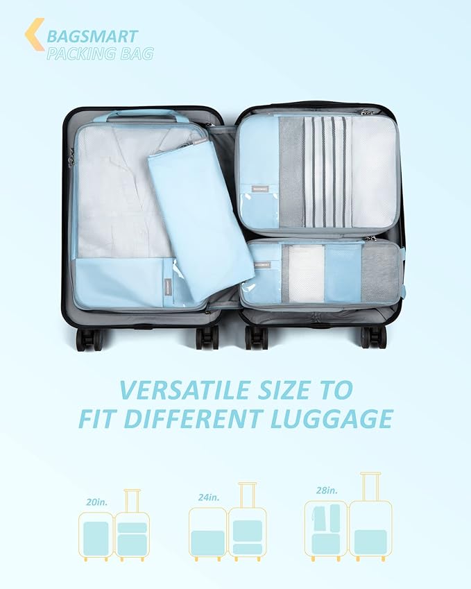 BAGSMART 6 Set /4 Set/2 Set Compression Packing Cubes for Travel, Lightweight Luggage Organizer Bags, Durable Space Saver Bags Travel Essentials