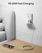 TROND Outlet Extender with 2 PD 20W USB C Charger, 3 AC Multi Plug Outlet Splitter with 360 Rotating Plug, USB Wall Socket Adapter, A Small Charging Station for Kitchen Bathroom Cruise Essentials