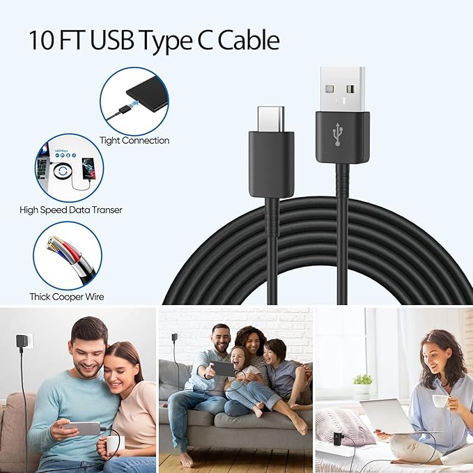 Type C Charger Fast Charging, Android Phone Charger with 8FT USB Type C Cable for Samsung Galaxy S23/S23 Ultra/S22/S21/S20/S20+/S10/S10+/S10e/S9/S9+/S8/S8Plus/Edge/Active/Note 8/9/10/20-Black