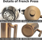 YJX 34oz Coffee Maker, Stainless Steel French Press, 1 Liter Camping Coffee Pot, Tea Maker, 34 Ounce Travel Coffee Presses, Heat Resistant Double Insulated (Coppery)