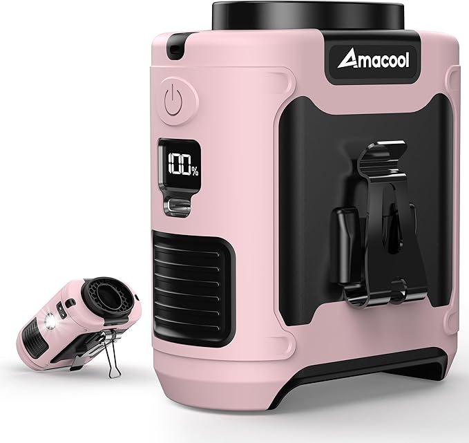 AMACOOL Portable Waist Fan Clip On, MAX 40H Work Time, 10000mAh Rechargeable Wearable Shirt Fan with Light, 16000RPM Powerful 5 Speed Belt Fans Personal Cooling Fans for Outdoor Jobsite Camping Travel