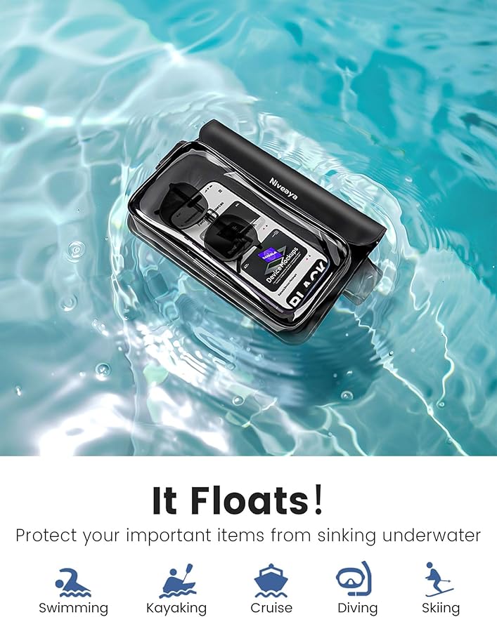 Niveaya IP68 Waterproof Fanny Pack - 2 Pack, Floating Dry Bag Pouch, Phone Waterproof Waist Pouch Dry Bag, Beach, Kayaking, Swimming, Boat Essentials, for iPhone 16/15/14/13/12 Pro Max up to 9.5"