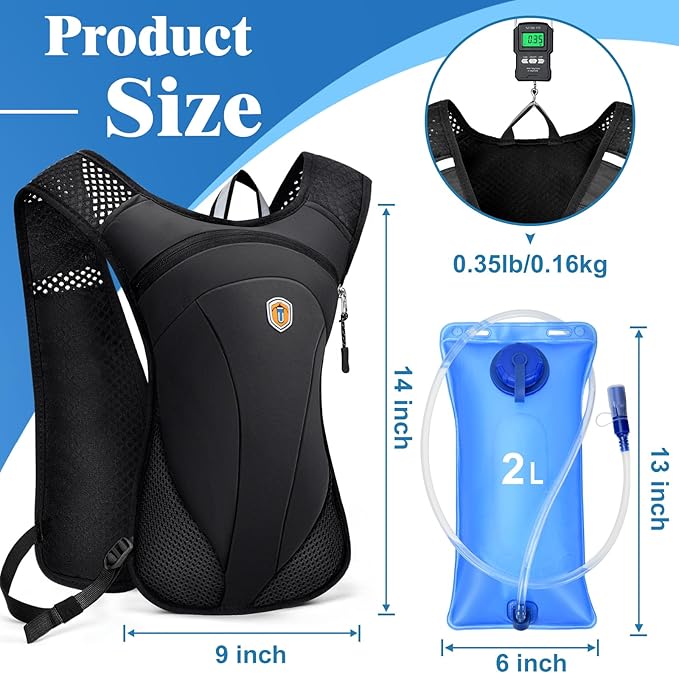 Hydration Backpack with 2L Water Bladder Bag, Lightweight and Breathable Running Vest for Men, Adjustable Chest Straps Water Pack for Cycling Hiking Climbing Outdoor