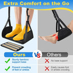 Airplane Foot Hammock for Plane Travel, Detachable Bamboo Airplane Foot Rest for Long Flight, Desk Foot Hammock Travel Essentials with Extended Adjustable Strap to Relax Your Feet - 2 Pack