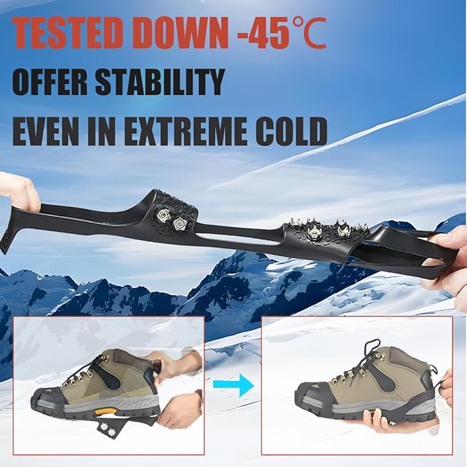 Ice Cleats for Shoes and Boots, Ice Snow Traction Cleats Grippers, Non Slip Shoe Ice Grippers,10 Steel Rubber Spikes Crampons Anti Easy Slip Studs Crampons Slip-on Stretch Footwear