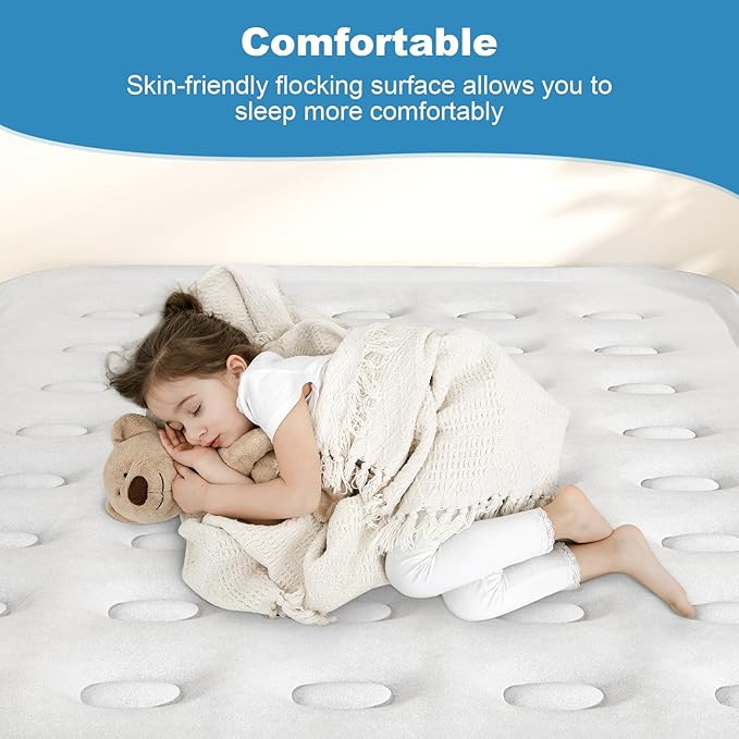 Air Mattress Queen with Built in Pump - 16 Inch Sturdy Blow Up Mattress - 3 Minutes Inflatable Mattress for Home or Camping - Air Bed Max Weight Capacity 660 lbs