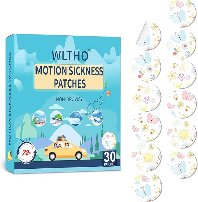 30ct Motion Sickness Patches Non Drowsy, Sea Sickness Patch for Cruise Travel Essentials, Waterproof Patches Behind Ear, Custom Butterfly Pattern, Long Last 72H