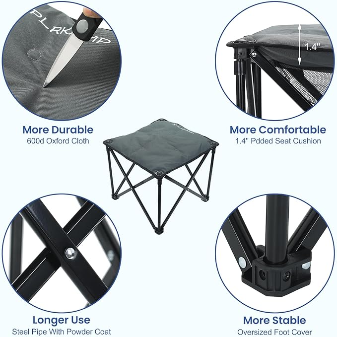 Padded Camping Stool, 18 Inch Oversized Camping Foot Rest, 500lb Camping Chairs Outdoor Footstool Portable Camping Ottoman for Camping Gardening Fishing w/Storage Net Carry Bag(2, DarkGreen)