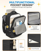 coofay Large Black Travel Backpack For Women Men Airline Approved Carry On Backpack Flight Approved Waterproof Sports Luggage Backpacks Casual Daypack Small Hiking Backpacks