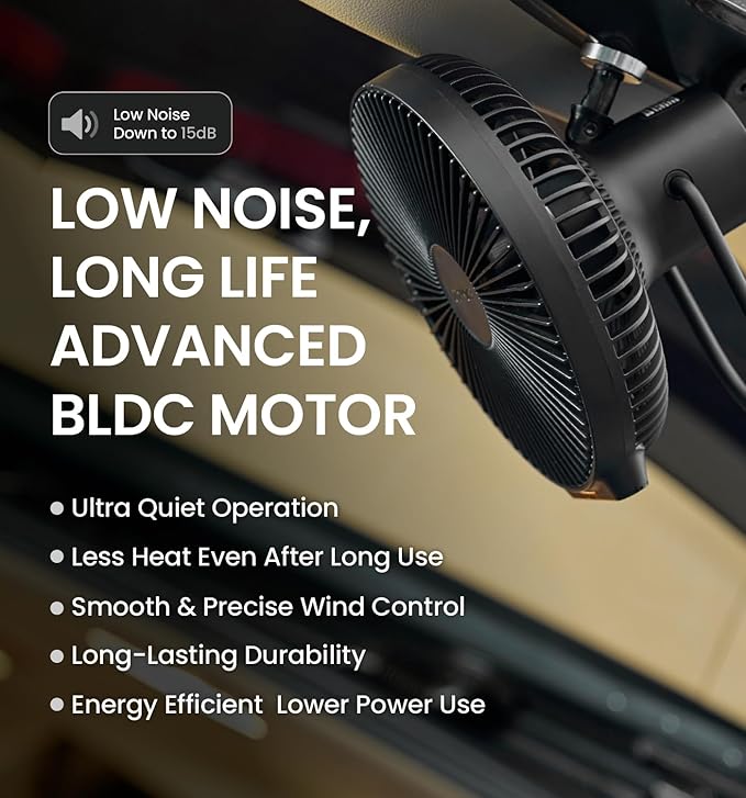 Claymore V1040 Fan (Black) - Premium Rechargeable Portable Air Circulator. Powerful, Quiet with Large 10,400mAh Battery, Versatile Stand & Remote Control. Up to 23 Hours Runtime, All Seasons.