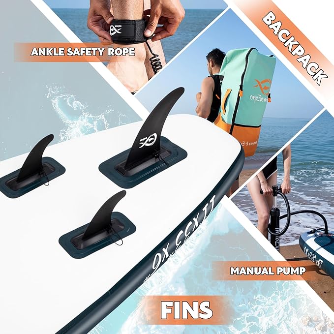 InnoExpo Inflatable Stand Up Paddle Boards with Premium Accessories, Wide Stable SUP Paddle Board Design, Non-Slip Comfort Deck for Youth & Adults