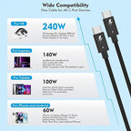 [Intel Certified]Long Thunderbolt 4 Cable,6.6FT USB C Nylon Braided Cable, 240W Fast Charging Supports 8K Displays/40Gbps Data Transfer Compatible with USB 4,Thunderbolt 3/4,Flexible Cord for MacBook