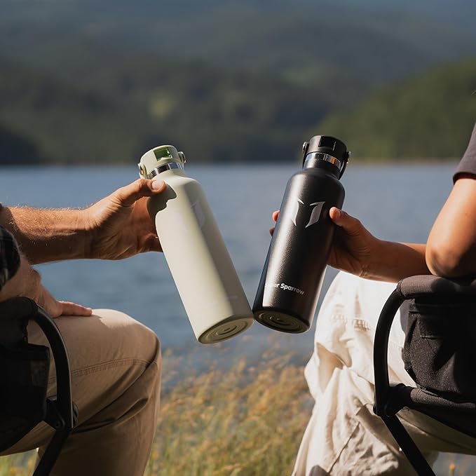 Super Sparrow Insulated Water Bottle - 17 Oz / 25 Oz / 32 Oz - Standard Mouth FlipFlow Flask - BPA Free, Leak Proof Drink Bottle- Ergonomic Straw Water Bottles for Work, Gym, Travel, Sports