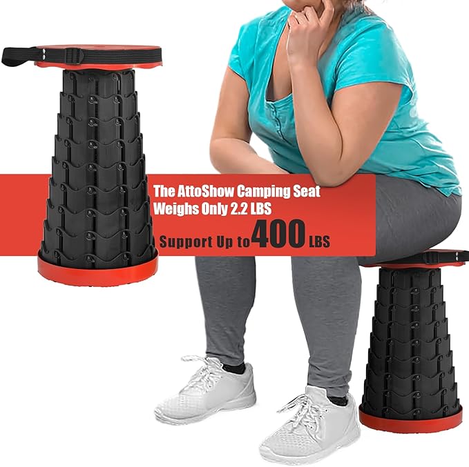 2PCS Upgraded Collapsible Stool Thickened Set, Portable Stool Folding Stools, Foldable Chair for Camping Fishing Hiking BBQ and Outdoor Activities - Max 400lbs（Red）